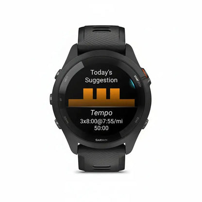 Relógio Garmin Forerunner 265 AMOLED com GPS Multibanda, monitoramento cardíaco e métricas avançadas para corrida, ciclismo e triathlon.