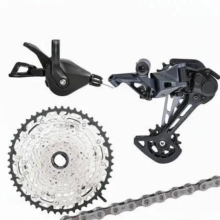 Kit Shimano SLX M7100 12 velocidades completo para MTB com câmbio traseiro RD-M7100 SGS, trocador SL-M7100-R, cassete CS-M7100 e corrente CN-M7100.